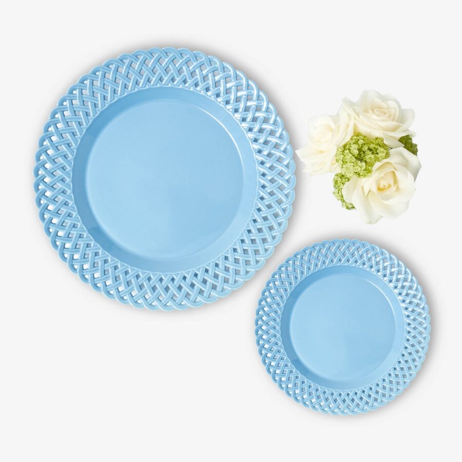eskama Blue Basketweave Starter Plates – Set of 4 Ceramic Appetizer Plates - Image 11