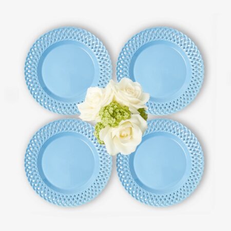eskama Blue Basketweave Starter Plates – Set of 4 Ceramic Appetizer Plates