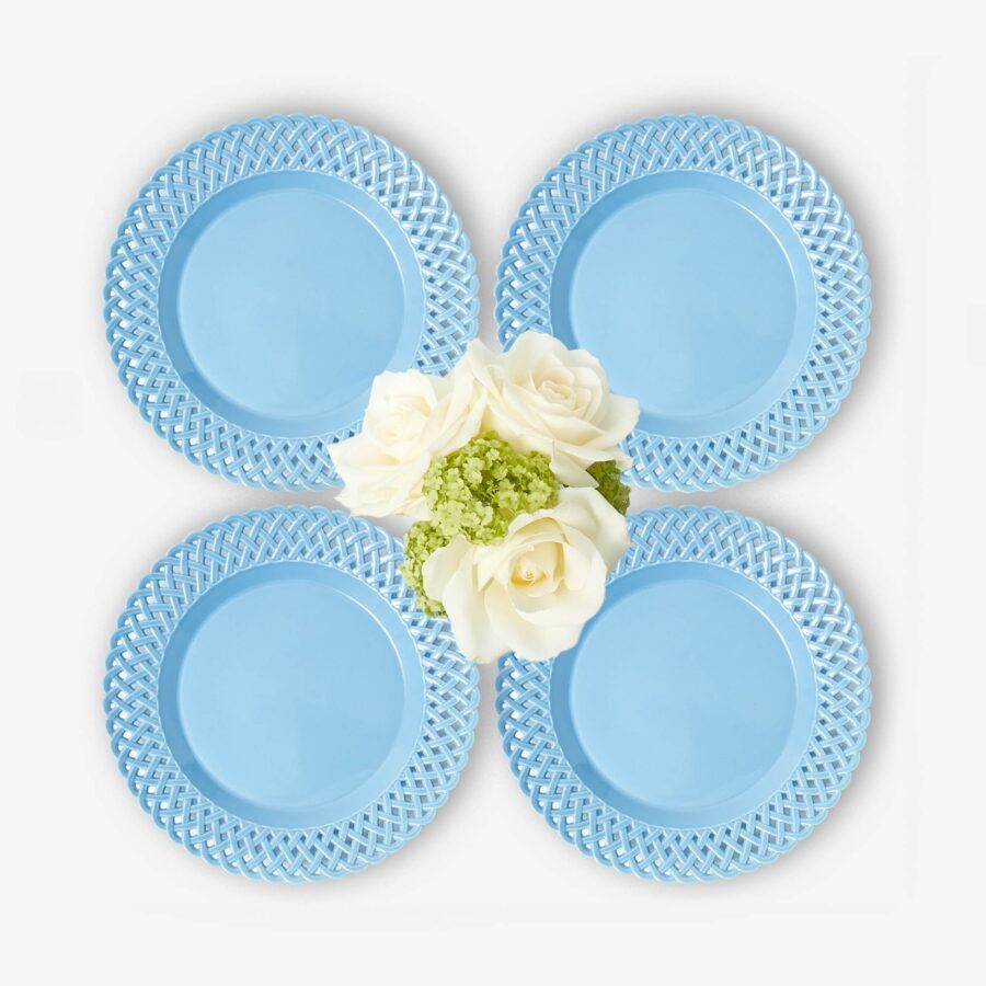 eskama Blue Basketweave Starter Plates – Set of 4 Ceramic Appetizer Plates