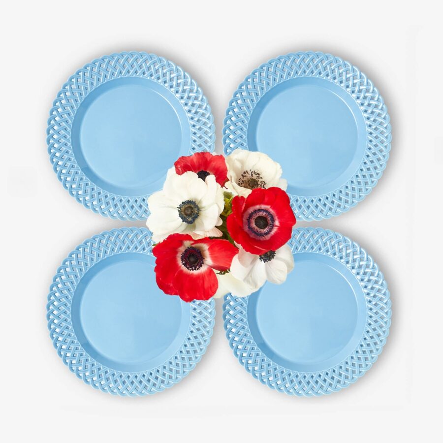 eskama Blue Basketweave Starter Plates – Set of 4 Ceramic Appetizer Plates - Image 6