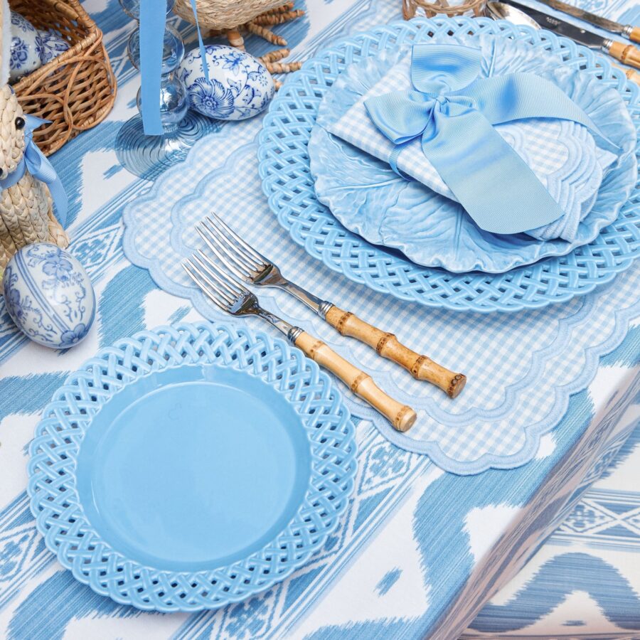 eskama Blue Basketweave Starter Plates – Set of 4 Ceramic Appetizer Plates - Image 12