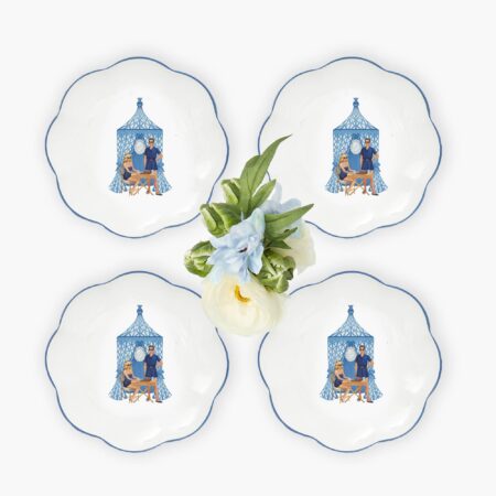 eskama Ikat Pavilion Starter Plates – Set of 4 Elegant Ceramic Appetizer Plates