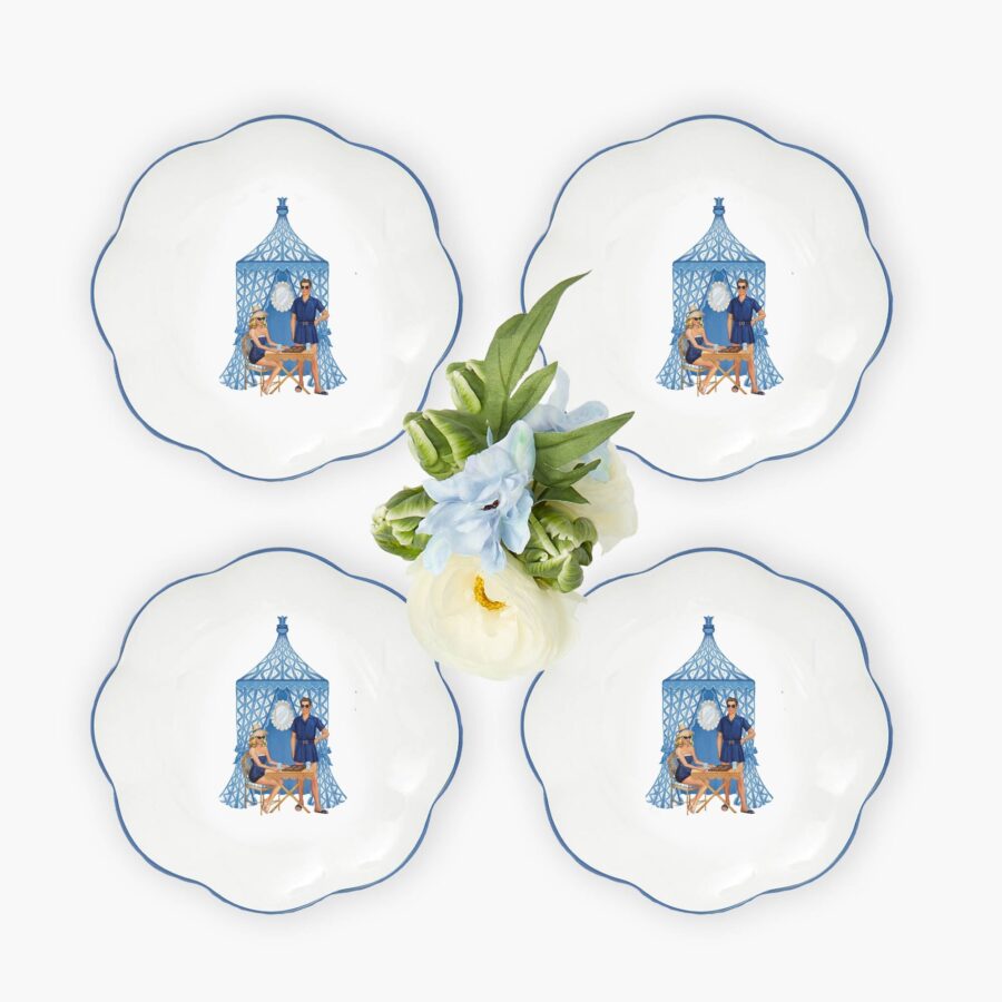 eskama Ikat Pavilion Starter Plates – Set of 4 Elegant Ceramic Appetizer Plates