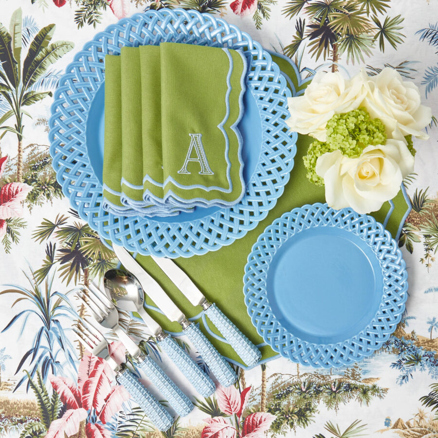eskama Blue Basketweave Starter Plates – Set of 4 Ceramic Appetizer Plates - Image 4